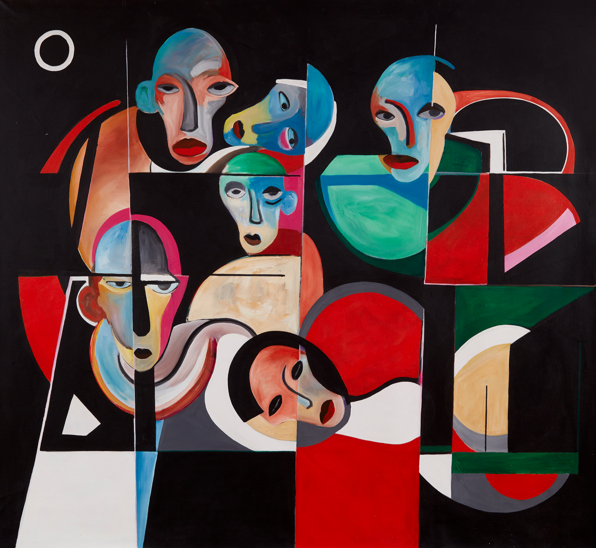 AfroFuturist Dream, 2021, viscous acrylic and latex paint on canvas, 66 by 72 in. Sold.