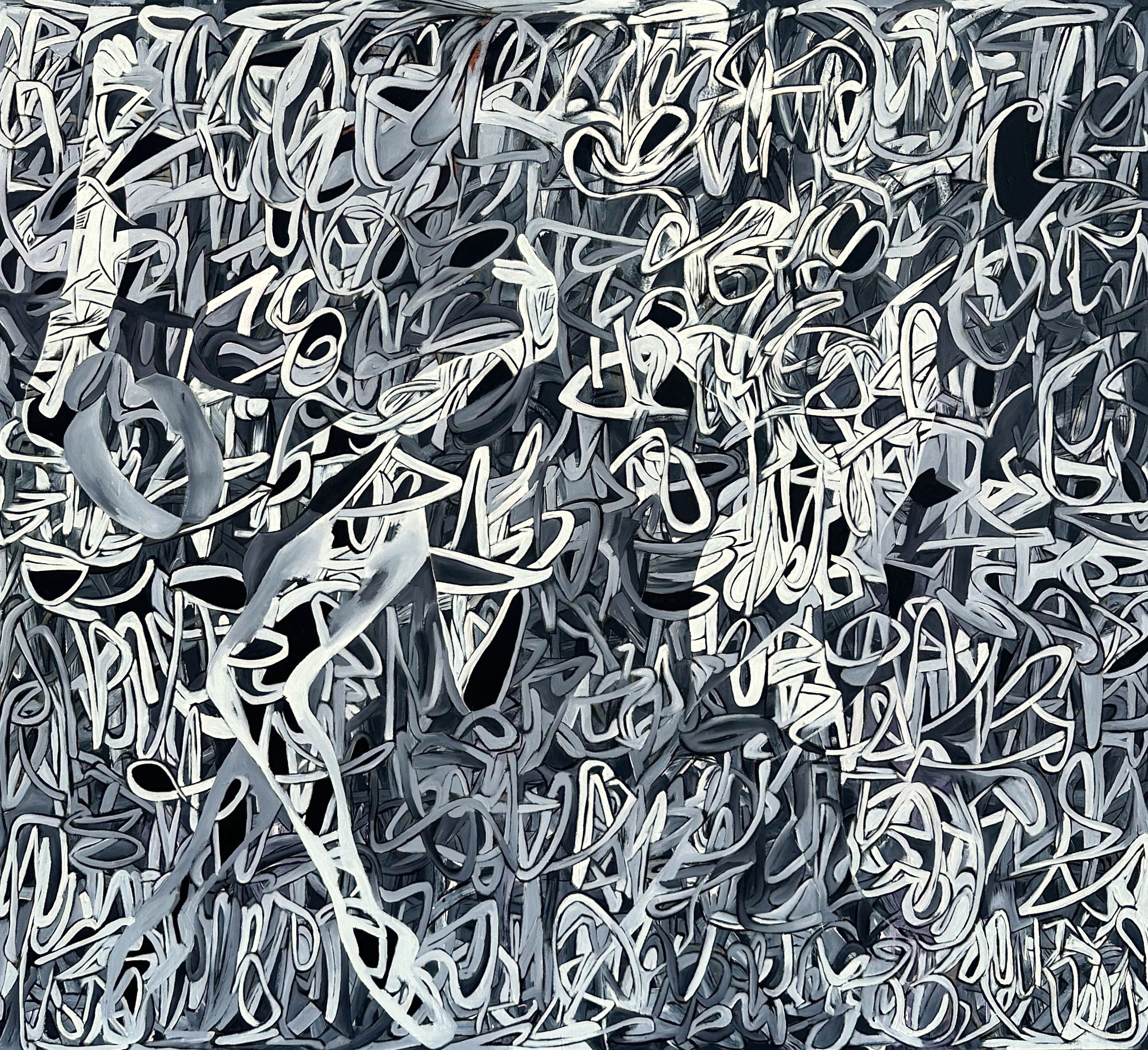 Sobriquet, aka Nickname, 2024, viscous acrylic and latex paint on canvas, 66 by 72 in. Sold.